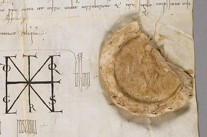 Abbildung Prachtvolles, aber leider zerbrochenes Siegel auf einer Urkunde König Heinrichs IV. von 1073 (Z 1, Nr. 28). Mit Klick zur Ansicht im Viewer gelangen.
