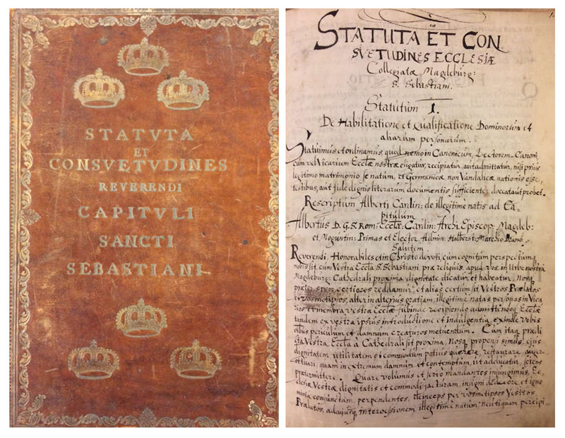 Abbildung A 4c, S Nr. 35: Statuten- und Matrikelbuch, enthält u.a. Namen der Kanoniker ab 1587. Klicken zum Vergrößern. 