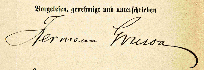 Unterschrift Hermann Grusons (LASA, C 129 Magdeburg, Nr. 3374, Bl. 8 RS)