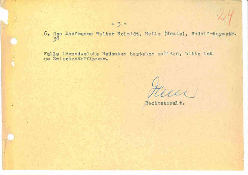Antrag der Margarete Schwab auf Aufhebung des Ehescheidungsurteils, 1950 (LASA, C 128 Halle, Az. 4 R 306/41, Bl. 24 VS)