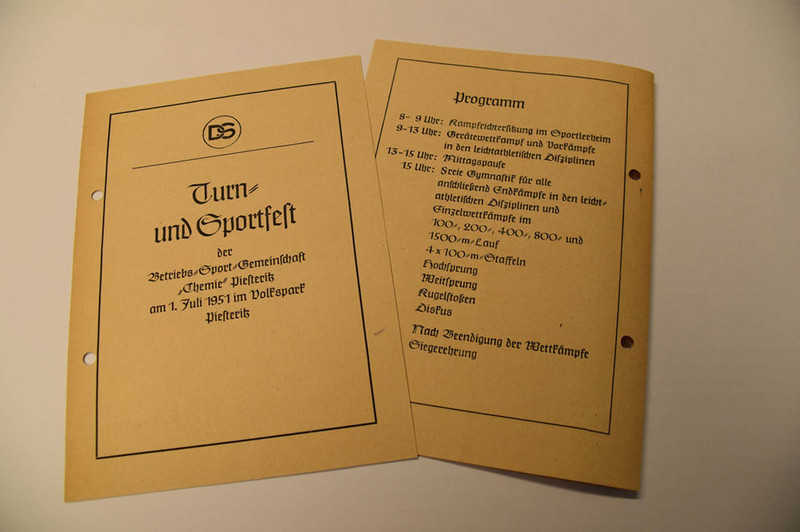 Abbildung I 527, Nr. 1104: Programm des Turn- und Sportfestes der BSG „Chemie“ Piesteritz am 1. Juli 1951. Klicken zum Vergrößern.