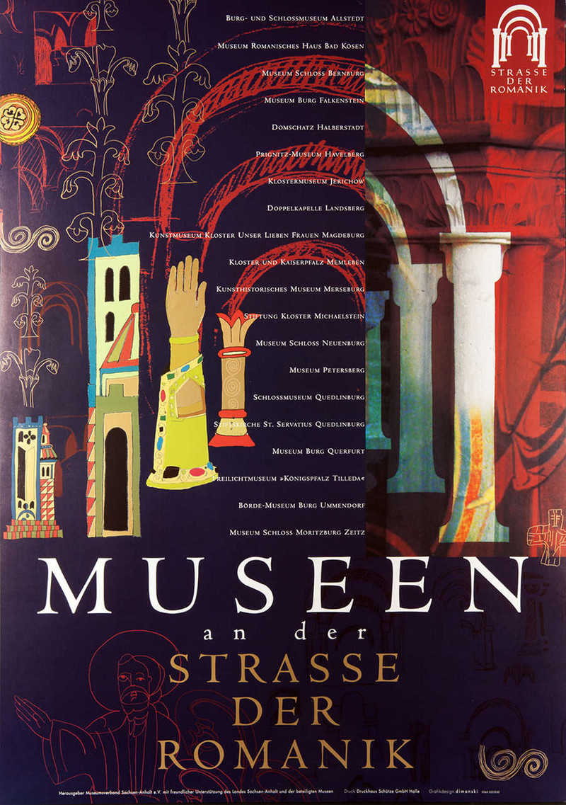 Abbildung Werbeplakat „Museen an der Strasse der Romanik“ (Slg. 8, Nr. P1-00084). Klicken zum Vergrößern.