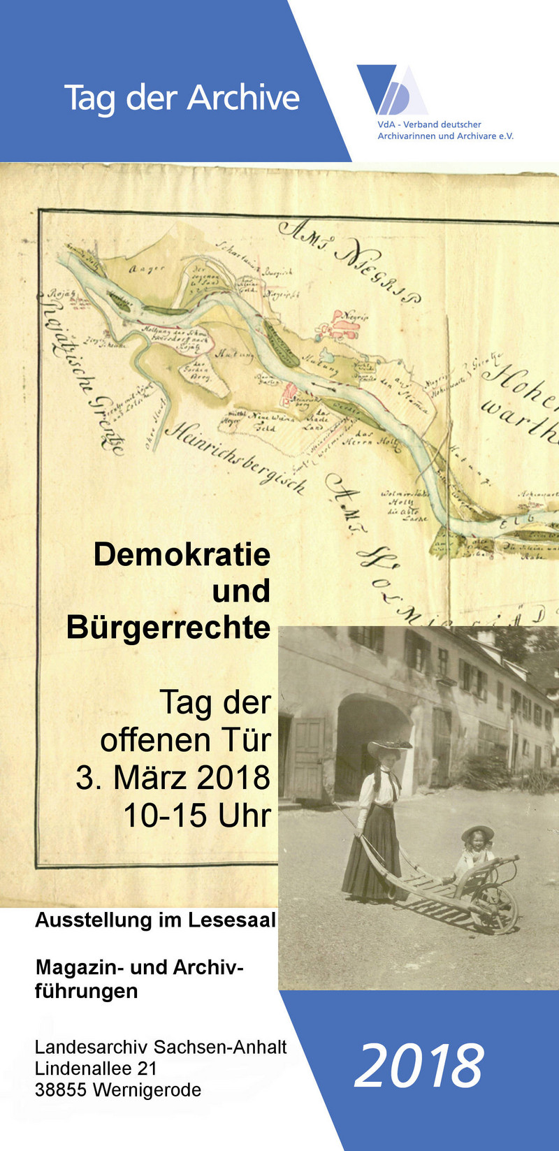 Abbildung Flyer zum Tag der Archive 2018 am Standort Wernigerode. Klicken zum Vergrößern.