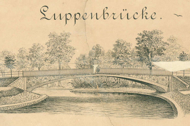 AbbildungC 48 IX, Lit. L Nr. 175a, b: Luppebrücke im Zuge der Großdölzig-Schkeuditzer Straße (1898). Mit Klick zum Digitalisat im Viewer gelangen.